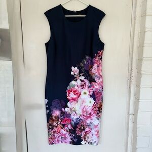 Sz 14 Sleeveless Navy and Floral Dress by Worthington